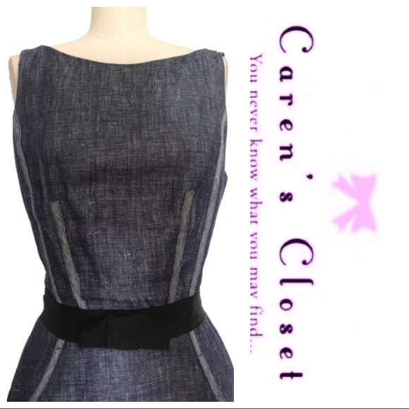 Taylor Blue Linen & Black Ribbon Trimmed Dress - Picture 4 of 6